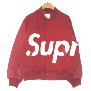 【中古】Supreme Big Logo Chenille Varsity Jacket S レッド シュプリーム 袖牛革[240010446837]