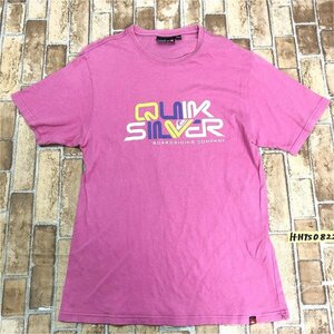 QUIKSILVER クイックシルバー メンズ 両面ロゴ プリント 半袖Tシャツ M 濃ピンク スポーティー