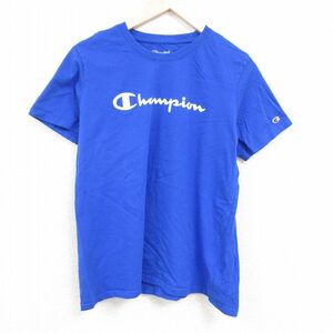 XL/古着 チャンピオン Champion 半袖 ブランド Tシャツ メンズ ビッグロゴ コットン クルーネック 青 ブルー 24mar19 中古