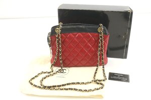 CHANEL シャネル マトラッセ ダブルチェーン ココチャーム バイカラー レッド ネイビー系 バッグ ショルダー トート 鞄 2966-Y