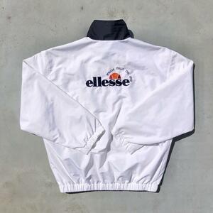 ellesse エレッセ 刺繍ロゴ オール刺繍 ナイロントラックジャケット ウインドブレーカー ウィンブレ Mサイズ ホワイト 白色 テニス