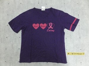 Curves カーブス ピンクリボン ラメプリント Vネック Tシャツ