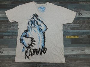 KILL BRAND メンズ くまプリント Vネック 半袖Tシャツ L 杢グレー