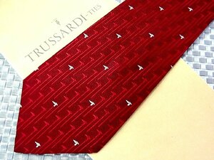 ♪35891C♪良品【刺繍 杖 ステッキ 総ロゴ 柄】トラサルディ【TRUSSARDI】ネクタイ