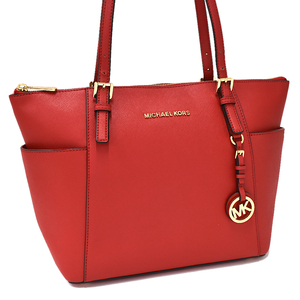 1円 ◆新品同様 MICHAEL KORS マイケルコース トートバッグ ジェットセット イーストウエスト トップジップ レッド◆E.Bep.oT-26☆