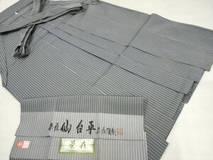 平和屋着物●西陣　鳥居良　茶㐂　仙台平　男性　馬乗り袴　縞　正絹　逸品　AAAO6097ck