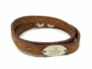 1円 ■極美品■ FENDI フェンディ セレリア レザー 2連 ブレスレット チョーカー アクセサリー レディース メンズ ブロンズ系 AY2683