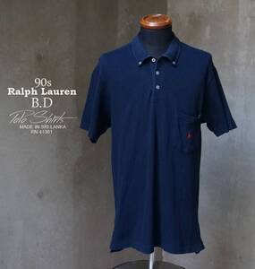 90s レアモデル ラルフローレン Ralph Lauren RN41381 紺 赤ポニー刺繍 鹿の子 コットン B.D ポロシャツ 表記S ML相当