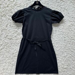 183-225● 18ss 近年モデル 美品 ●PRADA プラダ パフスリーブ ベルト付き ワンピース トップス ブラック レディース パーティ 式典 黒色