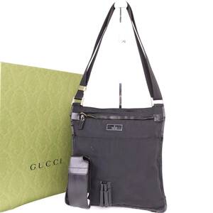 1円　1スタ　Gucci　グッチ　ショルダーバッグ　ナイロンキャンバス　レザー　ブラック　黒