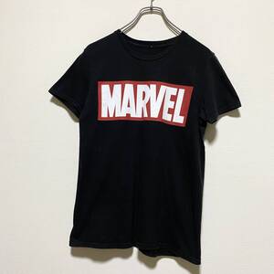 アメリカ古着　MARVEL　マーベル　半袖　Tシャツ　ロゴT　デカロゴ　クルーネック　ブラック　Sサイズ　【I646】