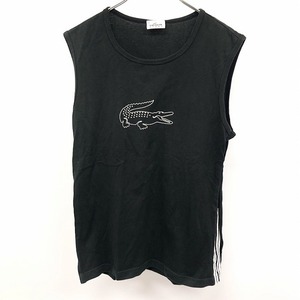 LACOSTE SPORT ラコステ スポーツ 3 レディース Tシャツ生地 タンクトップ ノースリーブカットソー ワニのプリント 丸首 日本製 綿100% 黒