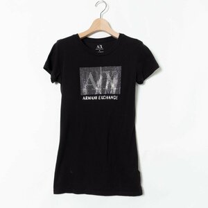 メール便◯ ARMANI EXCHANGE アルマーニ エクスチェンジ Tシャツ ラインストーン S 綿100% コットン ブラック 黒 綺麗め カジュアル 春夏