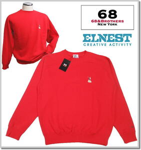 ELNEST x シックスティエイトアンドブラザーズ/68&BROTHERS "CHEERS" Crew Sweat 8055(RED)-M トレーナー カットソー