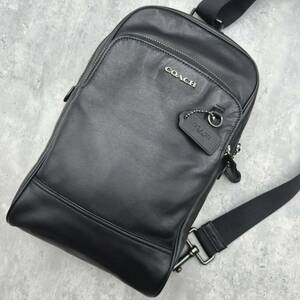 1円～【極美品/定価13 万】COACH コーチ グラハム クロスボディバッグ ショルダー メンズ ビジネス オールレザー 旅行鞄 本革 黒 ブラック