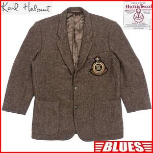 即決★Karl Helmut Harris Tweed 別注★メンズS テーラードジャケット カールヘルム ハリスツイード コラボ 茶 ワッペン スーツ ブレザー