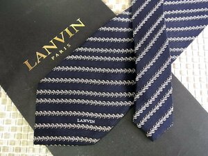 ♪35449C♪良品【螺旋 ストライプ ロゴ入 柄】ランバン【LANVIN】ネクタイ