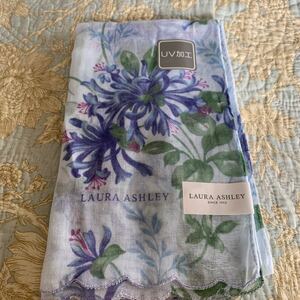 ローラアシュレイ LAURA ASHLEY UV加工 ロングハンカチ ストール ガーゼ素材 花柄 ブルー系 未使用B