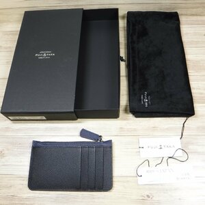 QQ590 フジタカ FUJITAKA 定価17600円 新品 カードケース 小銭入れ兼用 牛革 パスケース 646652 紺×黒 ベリル