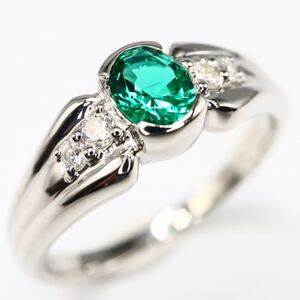 1円〜!!Crecent Vert(クレサンベール)◆Pt900 エメラルド/天然ダイヤモンドリング◆D約5.3g 約13号 diamond ring 指輪 EC0/EC0 S935