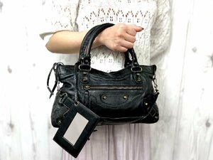 極美品 BALENCIAGA バレンシアガ ザ・シティ ハンドバッグ ショルダーバッグ バッグ レザー 黒 2WAY 76292