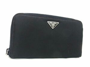 1円 ■美品■ PRADA プラダ テスートナイロン ラウンドファスナー 長財布 ウォレット 小銭入れ 札入れ メンズ ブラック系 CB1892