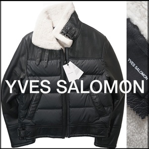 新品32.4万【 YVES SALOMON イヴサロモン 】22‐23AW/ITALY製/目を奪われる極上の素材感/ムートンレザーアビエーターダウンジャケット52/XL