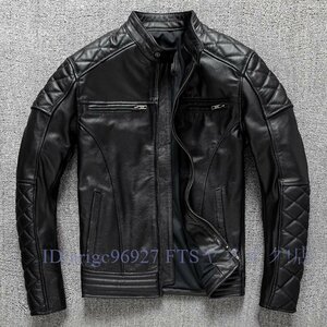 B7417☆新品レザージャケット メンズ ハレージャケット バイクジャケット 高級 牛革 本革 革ジャン S～5XL 黒