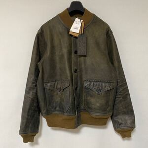 新品未使用品 定価 396000円 24aw RRL インディゴ レザー ボンバー ジャケット M エイジング ヴィンテージ 加工 牛革 MA-1 A-1 フライト 