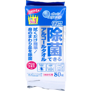 【まとめ買う】エリエール 除菌できるアルコールタオル アロエエキス入 つめかえ用 ８０枚入×2個セット