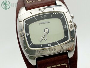 2410604571　◇ FOSSIL フォッシル AM-3778 ビッグティック GENUINE LEATHER QZ QUARTZ クォーツ シルバー スクエア 革ベルト 腕時計 中古