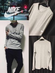 正規 NIKE long sleeve T-shirt color gray size S cotton100% made in SRILANKA ナイキ タイトライン ロンT グレー シャツ★