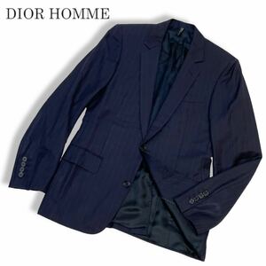 国内正規品 DIOR HOMME ディオールオム 2B ウール スーツ ピンストライプ シングル テーラードジャケット ブレザー 44C ネイビー