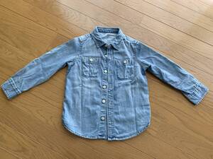 超美品 GAP DENIM 長袖 デニムシャツ インディゴ ウォッシュ 110 キッズ デニム ブルー ギャップ シャツ カットソー