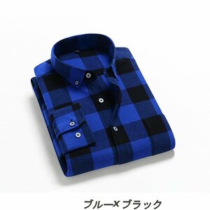 (新品）チェック柄 ネル シャツ FLANNEL SHIRTS バファロープレイド 柄 フランネル 長袖シャツ 3XL ブルーｘブラック