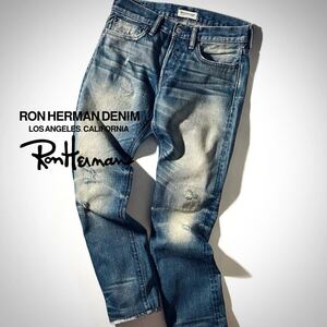 【RON HERMAN DENIM】大人の本命セルビッチデニムパンツ◎!!RHC ロンハーマン USA製 青耳 ヴィンテージ加工 スリムストレート デニムパンツ