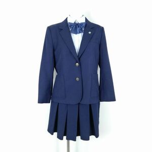 1円 ブレザー ミニスカート リボン 上下4点セット 冬物 女子 学生服 神奈川深沢高校 花紺 制服 中古 ランクC NA6228