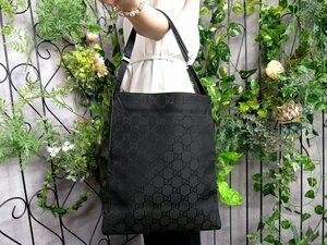 ●超美品●GUCCI グッチ●ロゴ金具●GGナイロン カーフ レザー 本革●トート ショルダー バッグ●黒●SV金具●B5 収納 かばん●Js47115