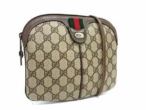 1円 GUCCI グッチ オールドグッチ ヴィンテージ GGスプリーム シェリーライン PVC×レザー ショルダーバッグ ブラウン系 BJ4251