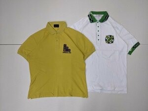 6．adabat santafe 2点 セット 日本製 ロゴ 半袖 鹿の子 ポロシャツ アダバット サンタフェ メンズ4 白緑黄色系 x601
