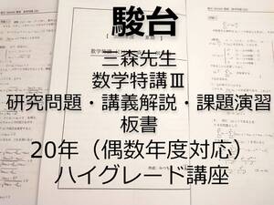 駿台　数学特講Ⅲ　夏期　三森先生　講義問題・研究問題・演習課題・板書　全セット　偶数年対応 ハイグレード 河合塾　駿台　鉄緑会　東進