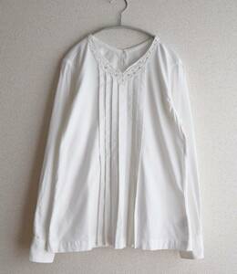 45R　ハンドエンブロイダリー レースシャツ ブラウス ホワイト　白　サイズ2