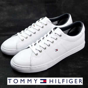 【新品】定価1.5万 トミー ヒルフィガー TOMMY HILFIGER《エッセンシャル レザー》 メンズ 上質レザー スニーカー 26.5cm(42) 白ホワイト