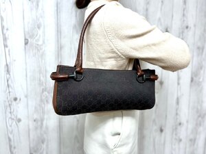 極美品 GUCCI グッチ GGキャンバス ハンドバッグ ショルダーバッグ バッグ キャンバス×レザー 茶 79983