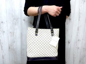 極美品 CELINE セリーヌ マカダム柄 ハンドバッグ トートバッグ バッグ PVC×レザー アイボリー×黒 A4収納可 72703Y