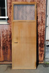 売1　昭和レトロ　1枚　ザラメガラス明り取り窓付　木製開き戸　扉　1750x630x30ミリ