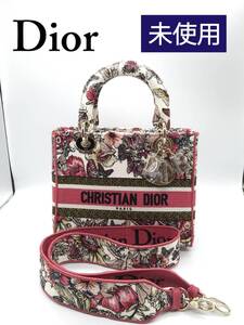 新品同様・未使用品】 Christian Dior クリスチャンディオール レディディオール 蝶ピンク 2Way ハンドバッグ ゴールド金具