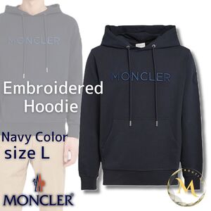 定価10万円！！☆新品未使用タグ付き・本物保証☆MONCLER ドローストリング パーカー Lサイズ ネイビー色 紺色 メンズ人気モデル