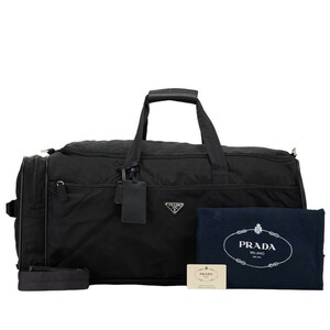 プラダ 三角ロゴプレート キャリーバッグ ボストンバッグ 2WAY V155 ブラック ナイロン レザー レディース PRADA 【中古】