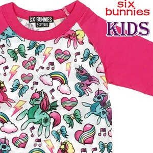 【100cm】【SIX・BUNNIES】キッズ Ｔシャツ 長袖 ユニコーン(ピンク) 子供服 女の子 ロンT トップス かっこいい かわいい シックスバニーズ